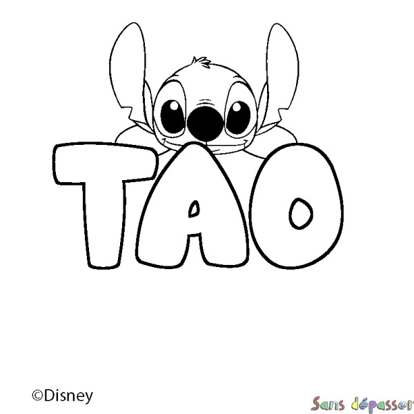 Coloriage pr&eacute;nom TAO - d&eacute;cor Stitch