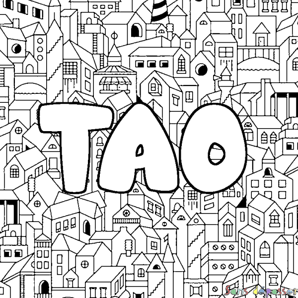Coloriage pr&eacute;nom TAO - d&eacute;cor Ville