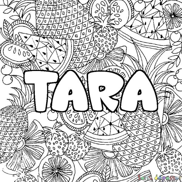 Coloriage prénom TARA - d&eacute;cor Mandala fruits