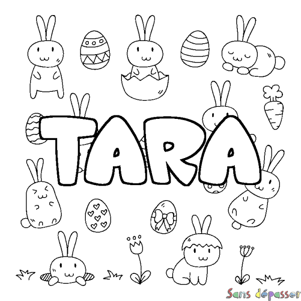Coloriage pr&eacute;nom TARA - d&eacute;cor Paques