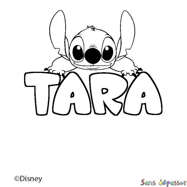 Coloriage pr&eacute;nom TARA - d&eacute;cor Stitch