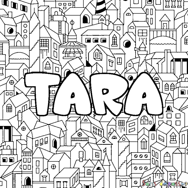 Coloriage pr&eacute;nom TARA - d&eacute;cor Ville