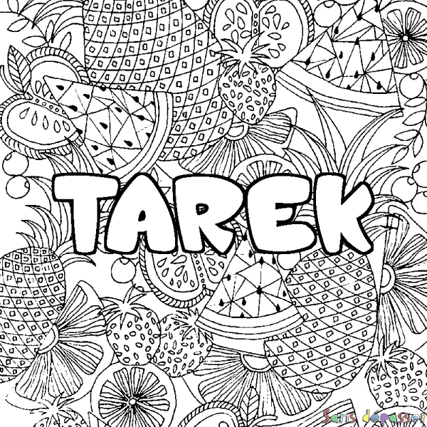 Coloriage prénom TAREK - d&eacute;cor Mandala fruits