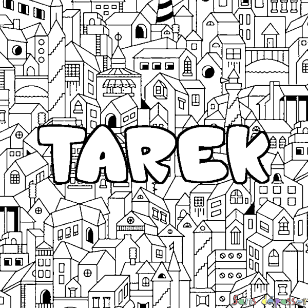 Coloriage prénom TAREK - d&eacute;cor Ville