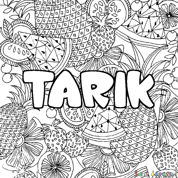 Coloriage prénom TARIK - d&eacute;cor Mandala fruits