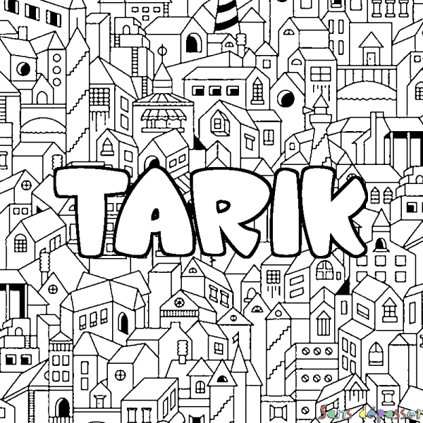 Coloriage prénom TARIK - d&eacute;cor Ville