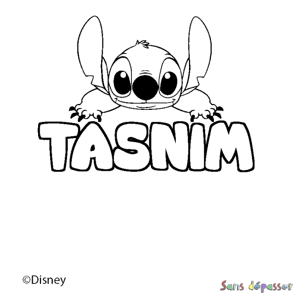 Coloriage pr&eacute;nom TASNIM - d&eacute;cor Stitch