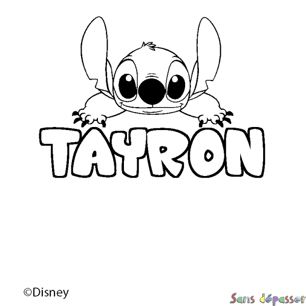 Coloriage pr&eacute;nom TAYRON - d&eacute;cor Stitch