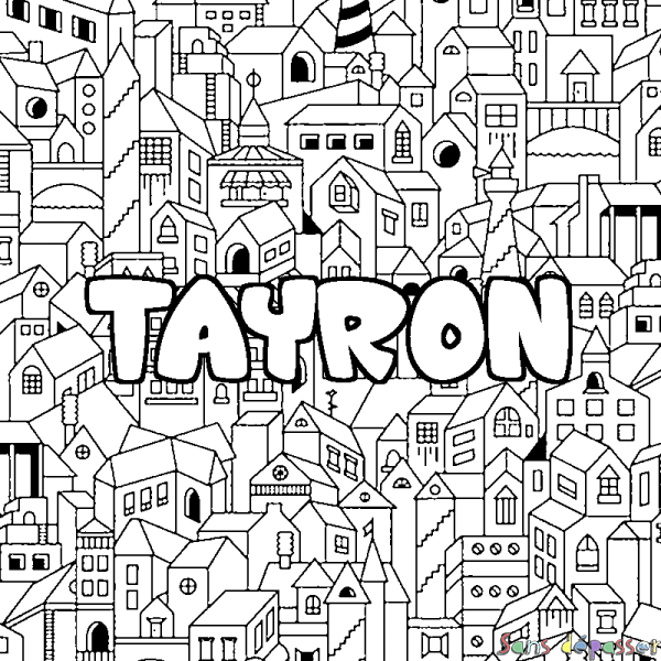 Coloriage prénom TAYRON - d&eacute;cor Ville