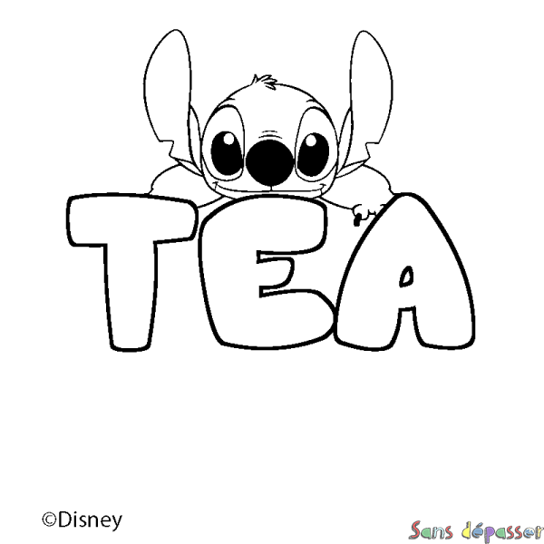Coloriage pr&eacute;nom TEA - d&eacute;cor Stitch