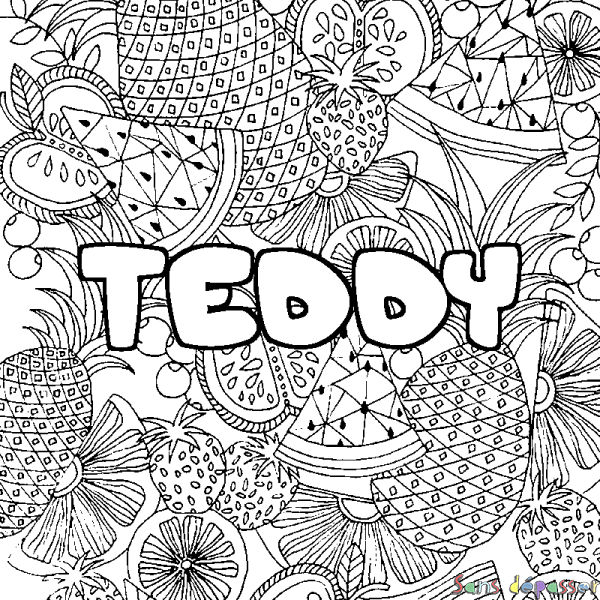 Coloriage prénom TEDDY - d&eacute;cor Mandala fruits