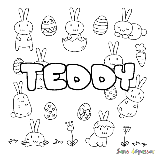 Coloriage prénom TEDDY - d&eacute;cor Paques