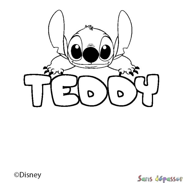 Coloriage pr&eacute;nom TEDDY - d&eacute;cor Stitch