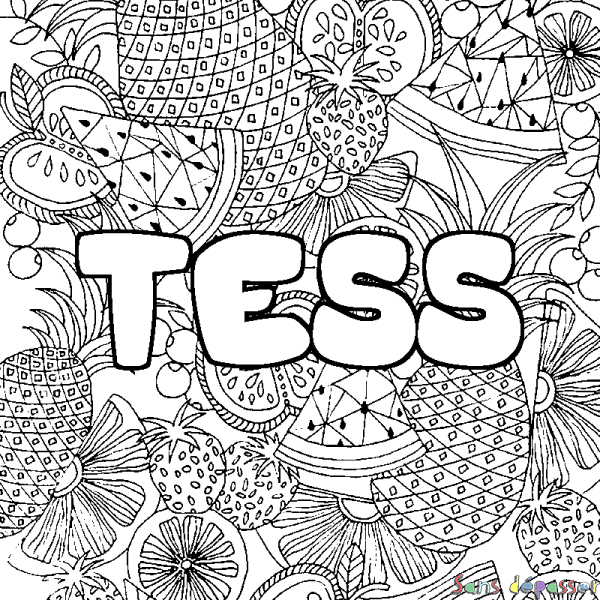 Coloriage prénom TESS - d&eacute;cor Mandala fruits