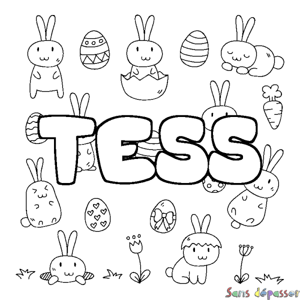 Coloriage pr&eacute;nom TESS - d&eacute;cor Paques