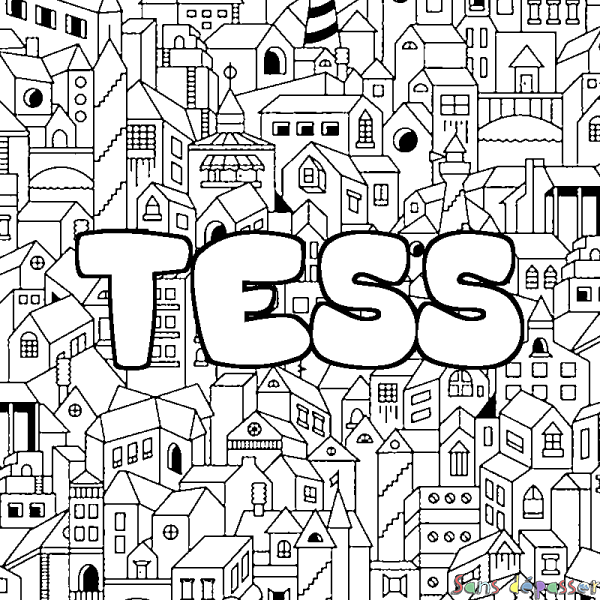 Coloriage prénom TESS - d&eacute;cor Ville