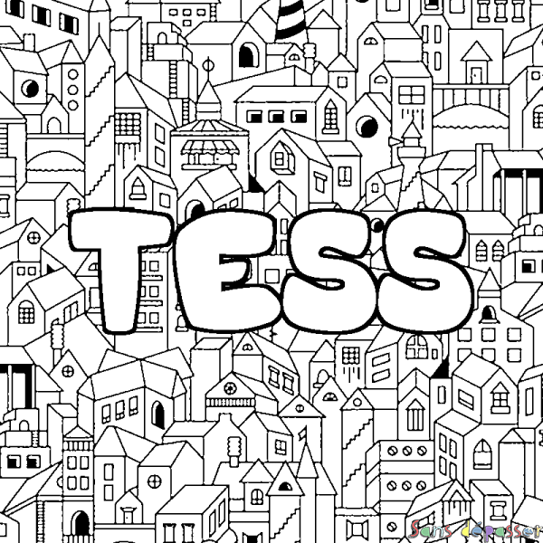 Coloriage pr&eacute;nom TESS - d&eacute;cor Ville