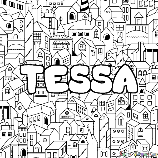 Coloriage prénom TESSA - d&eacute;cor Ville