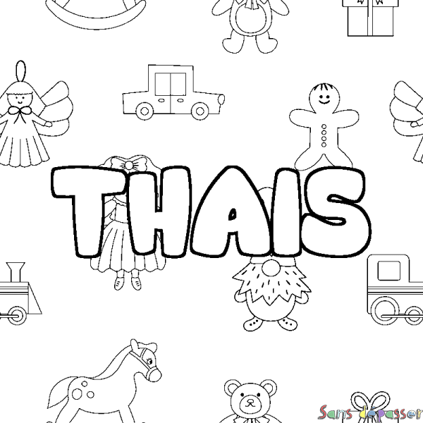 Coloriage pr&eacute;nom THAIS - d&eacute;cor Jouets