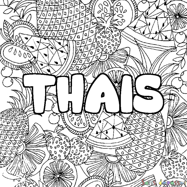 Coloriage prénom THAIS - d&eacute;cor Mandala fruits