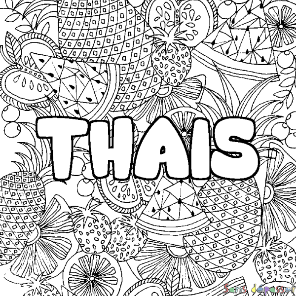 Coloriage pr&eacute;nom THAIS - d&eacute;cor Mandala fruits