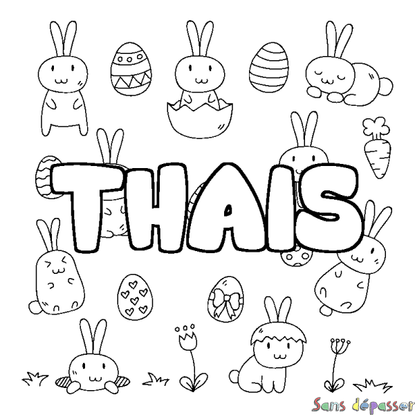 Coloriage pr&eacute;nom THAIS - d&eacute;cor Paques