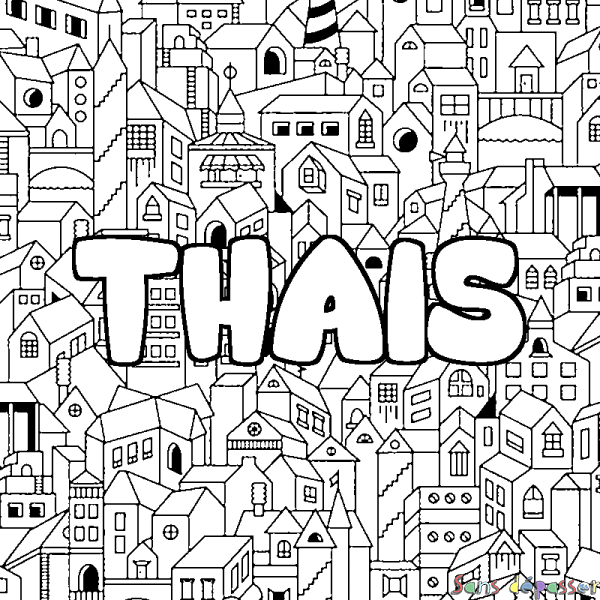 Coloriage pr&eacute;nom THAIS - d&eacute;cor Ville