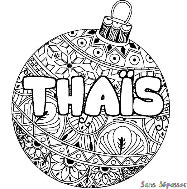 Coloriage pr&eacute;nom THA&Iuml;S - d&eacute;cor Boule de No&euml;l