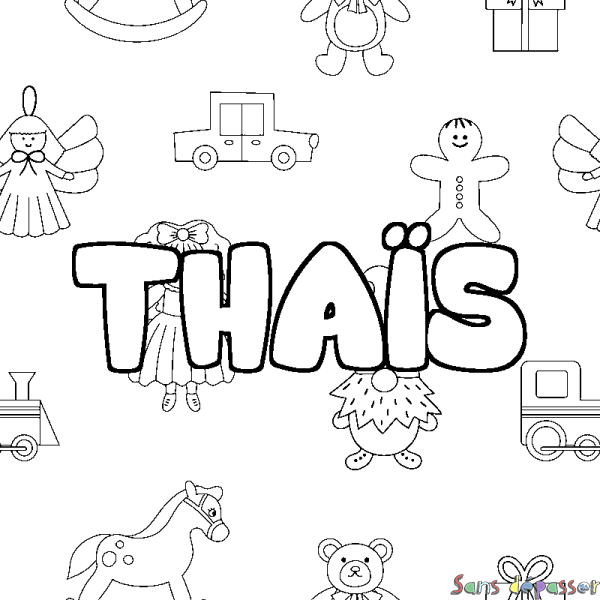 Coloriage pr&eacute;nom THA&Iuml;S - d&eacute;cor Jouets