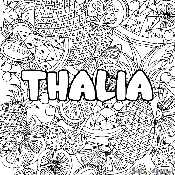 Coloriage prénom THALIA - d&eacute;cor Mandala fruits