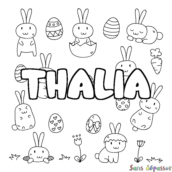 Coloriage pr&eacute;nom THALIA - d&eacute;cor Paques