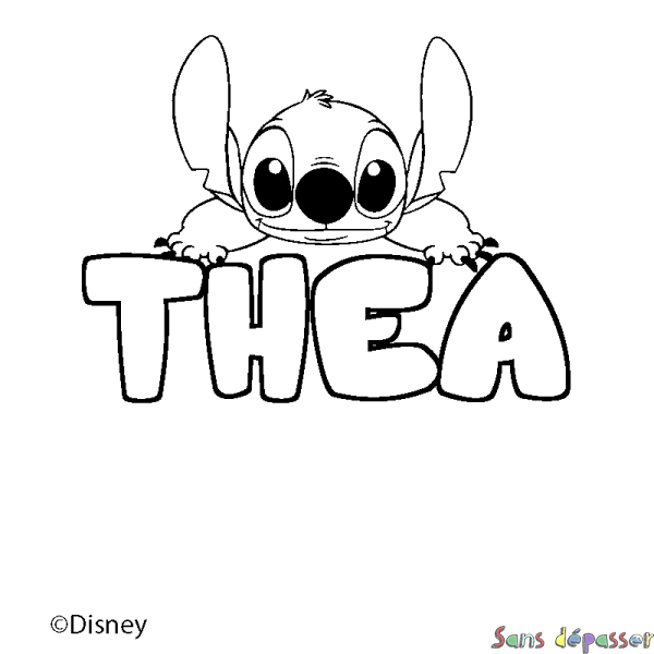 Coloriage pr&eacute;nom THEA - d&eacute;cor Stitch