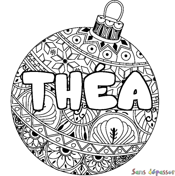 Coloriage pr&eacute;nom TH&Eacute;A - d&eacute;cor Boule de No&euml;l