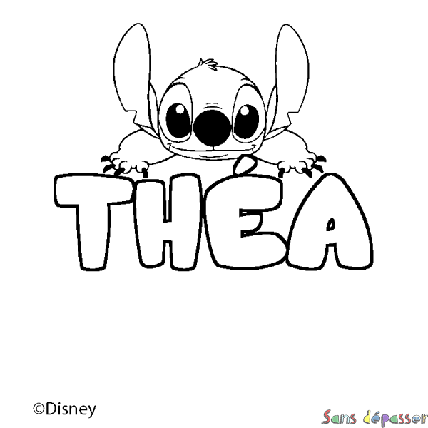 Coloriage pr&eacute;nom TH&Eacute;A - d&eacute;cor Stitch