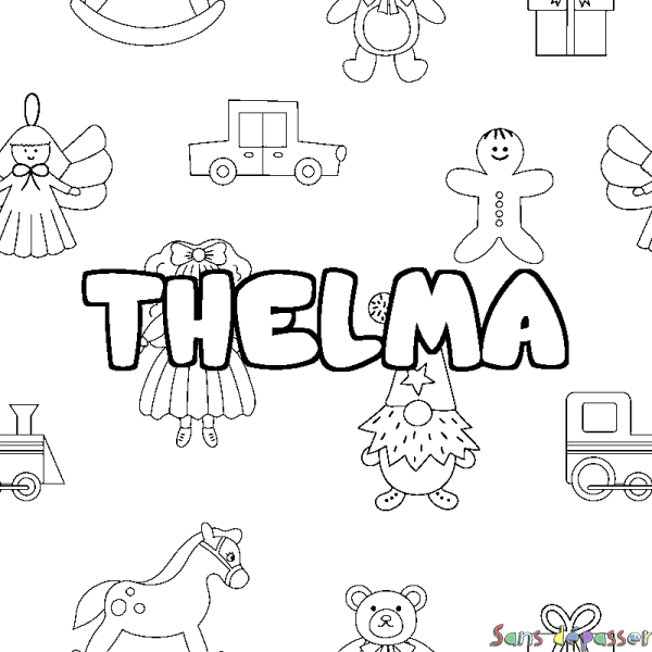 Coloriage pr&eacute;nom THELMA - d&eacute;cor Jouets