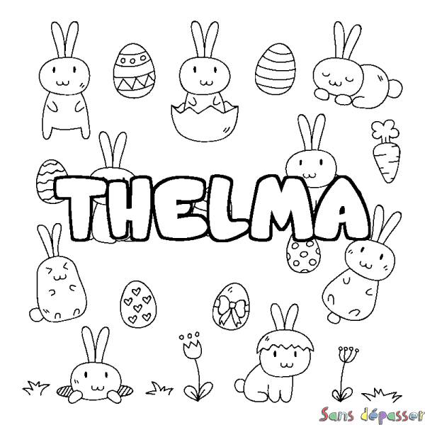 Coloriage pr&eacute;nom THELMA - d&eacute;cor Paques