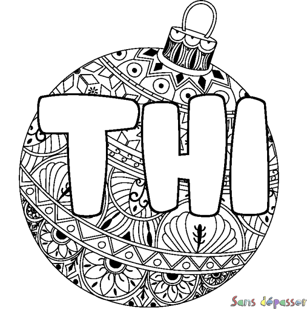 Coloriage pr&eacute;nom THI - d&eacute;cor Boule de No&euml;l