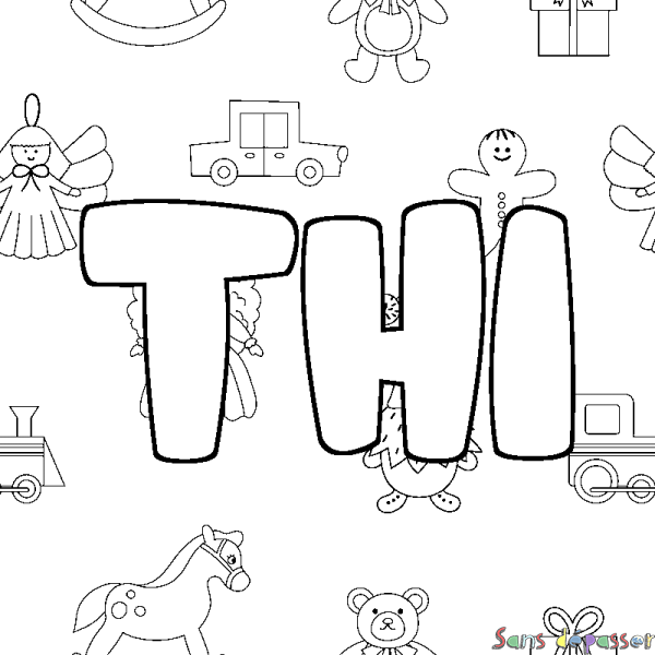 Coloriage pr&eacute;nom THI - d&eacute;cor Jouets