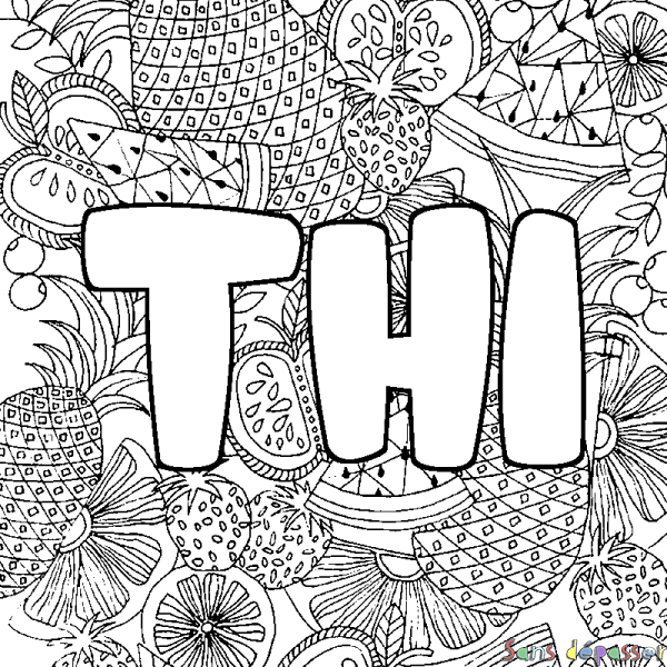 Coloriage pr&eacute;nom THI - d&eacute;cor Mandala fruits