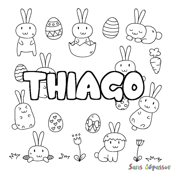Coloriage pr&eacute;nom THIAGO - d&eacute;cor Paques