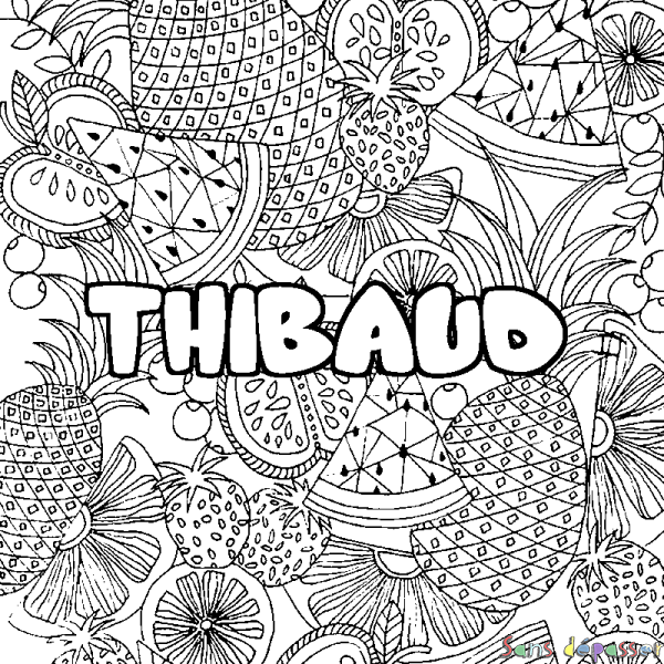 Coloriage prénom THIBAUD - d&eacute;cor Mandala fruits