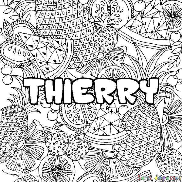 Coloriage pr&eacute;nom THIERRY - d&eacute;cor Mandala fruits