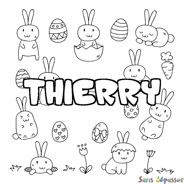 Coloriage pr&eacute;nom THIERRY - d&eacute;cor Paques