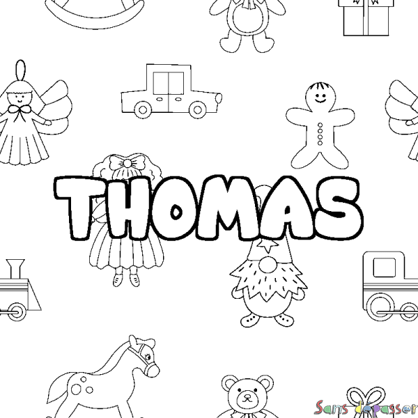 Coloriage pr&eacute;nom THOMAS - d&eacute;cor Jouets