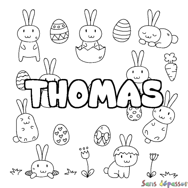 Coloriage pr&eacute;nom THOMAS - d&eacute;cor Paques