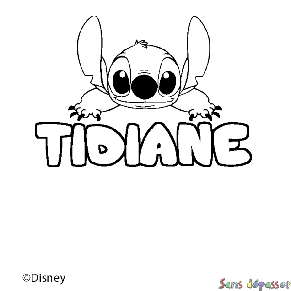 Coloriage pr&eacute;nom TIDIANE - d&eacute;cor Stitch