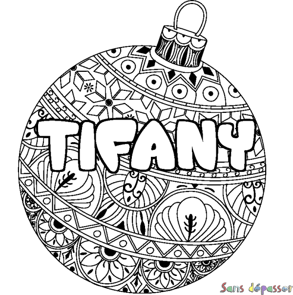 Coloriage pr&eacute;nom TIFANY - d&eacute;cor Boule de No&euml;l