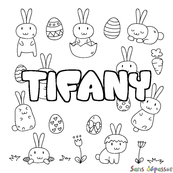 Coloriage pr&eacute;nom TIFANY - d&eacute;cor Paques