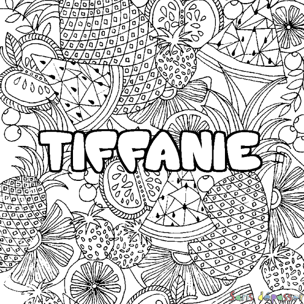 Coloriage prénom TIFFANIE - d&eacute;cor Mandala fruits