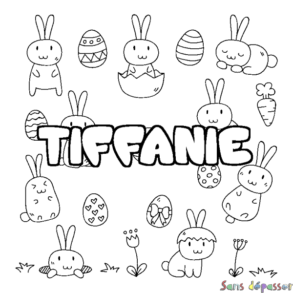 Coloriage pr&eacute;nom TIFFANIE - d&eacute;cor Paques
